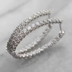Silver Oval Crystal Hoop Earrings